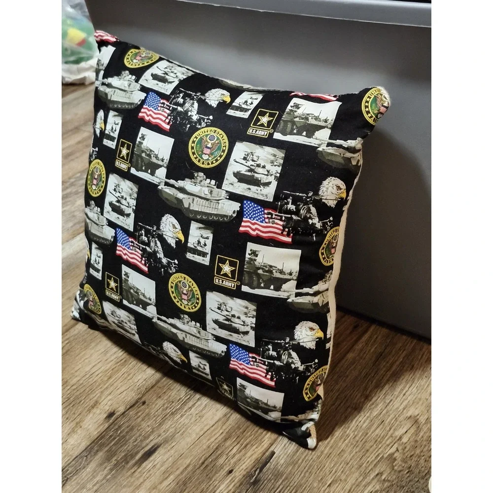 US Army Military Throw Pillow 15 x 15 Stuffed Cushion USA Bald Eagle Veteran